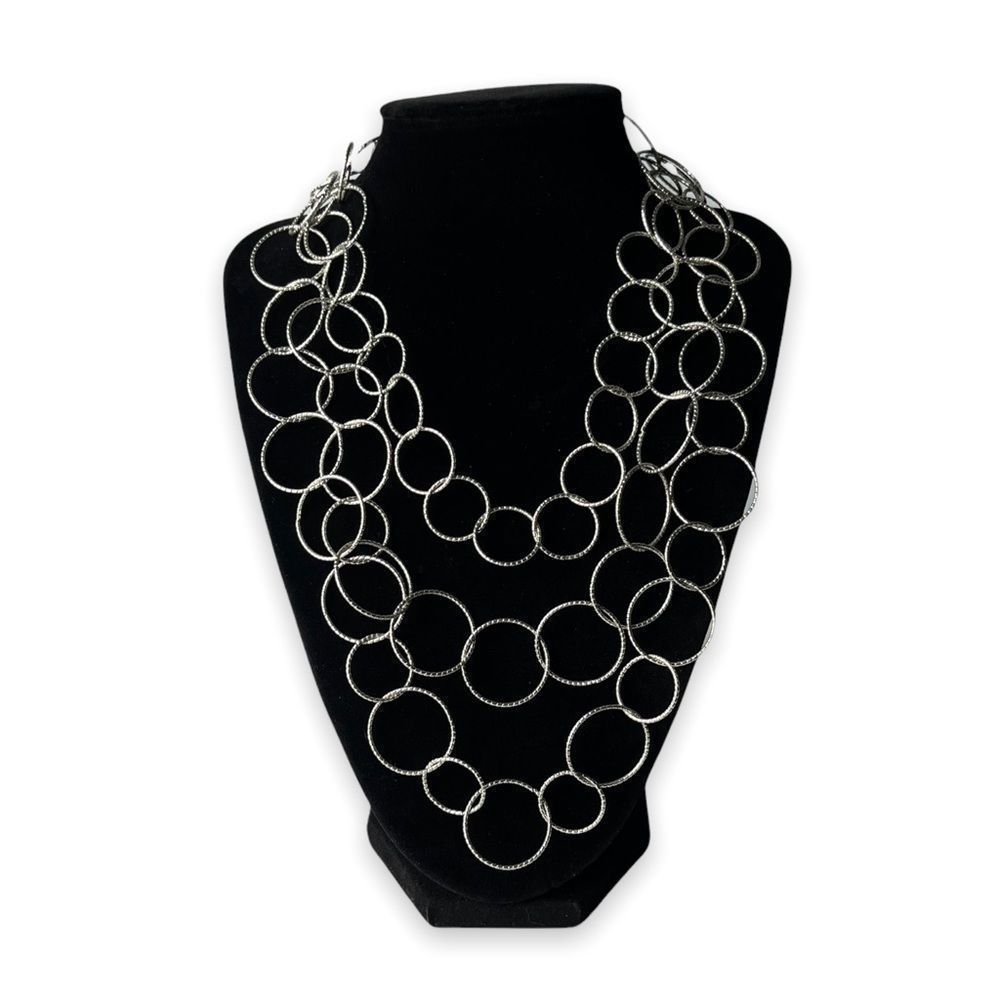 Multi Strands of Open Silver Tone Circles Statement Necklace